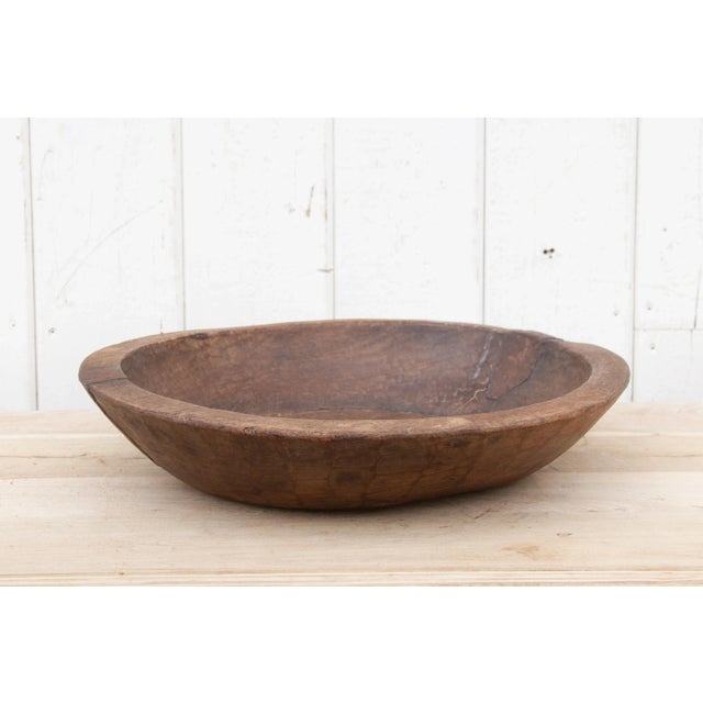 Rustic Metal Strap Wood Bowl For Sale - Image 4 of 10
