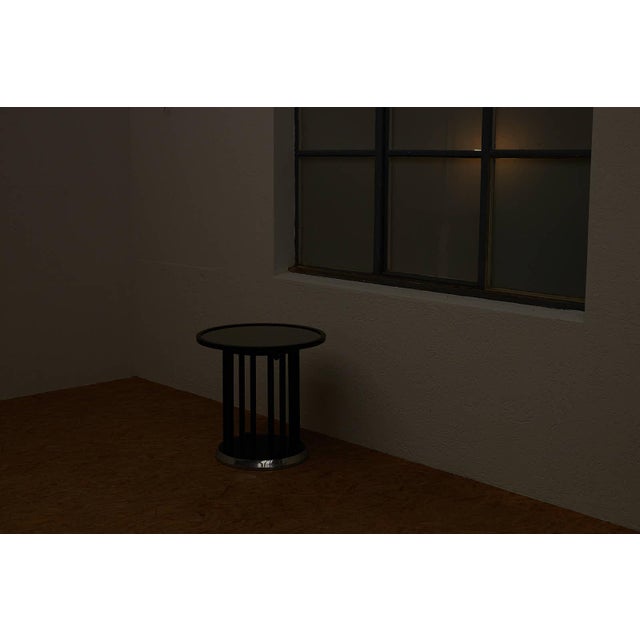 Black Fledermaus Side Table in Black Lacquered Wood with Metal Edge and Leather Glass Top by Josef Hoffmann for Wittmann, 1990s For Sale - Image 8 of 12