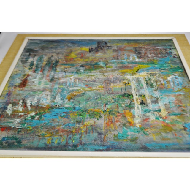 Vintage Abstract Oil On Canvas Board Painting With Grass Cloth Frame Chairish