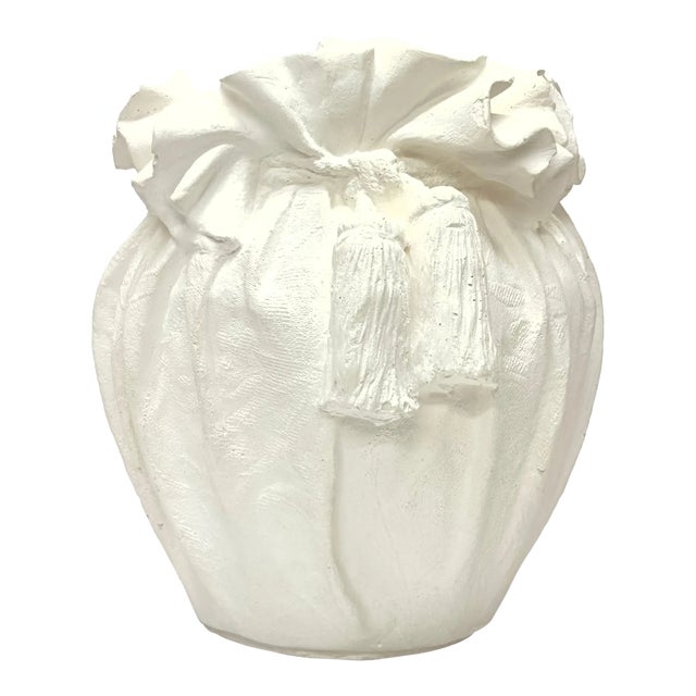 1980's Plaster White Tassel Floor Vase For Sale