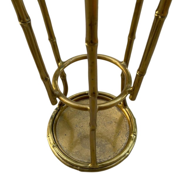 Contemporary Brass Umbrella Stand with Rattan Accent by Maitland-Smith For Sale - Image 3 of 5