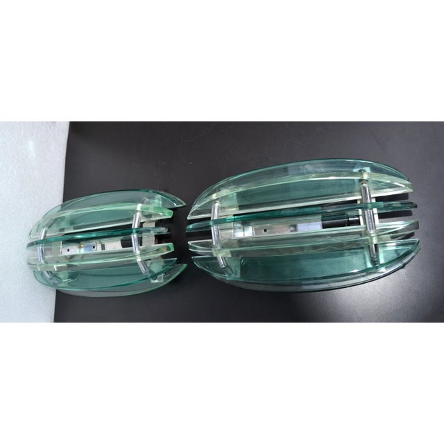Veca Italian Veca Clear & Green Glass Wall Sconces Mid-Century Modern 1970, Pair For Sale - Image 4 of 13