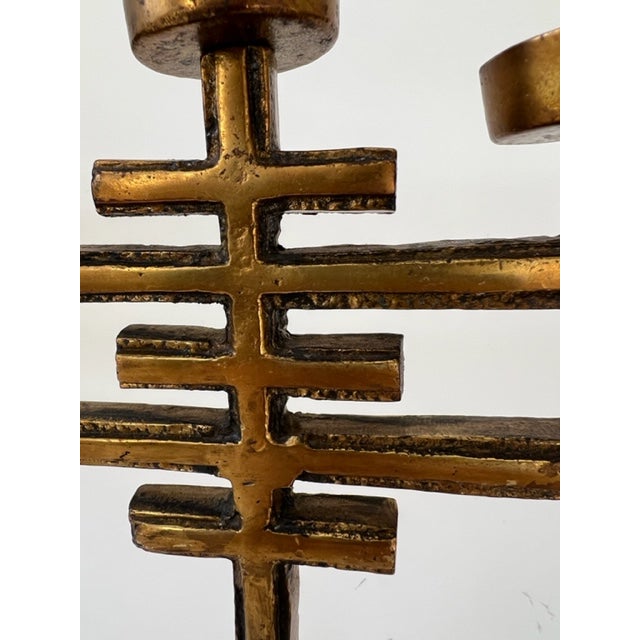 Metal 1960's Brass Brutalist Candelabra For Sale - Image 7 of 11