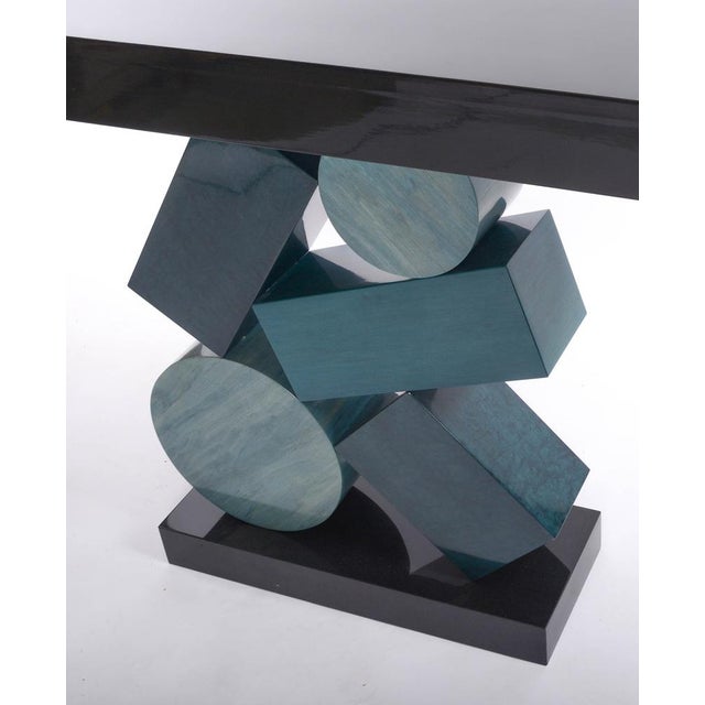 Equilibre Console in Blue and Black Tinded Marquetry by Aymeric Lefort For Sale - Image 15 of 18