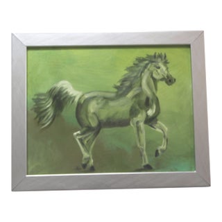 Horse Impressionism English Traditional Surrealism Green Original Oil Painting by Cleo Plowden For Sale