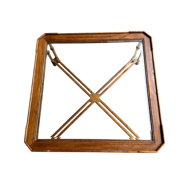 Vintage Faux Bamboo Brass & Glass Coffee Table | Hollywood Regency Chinoiserie Cocktail Table | Campaign Style Designer Square Coffee Table For Sale - Image 13 of 13