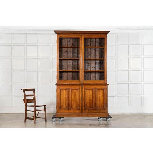 Large Antique English Oak Glazed Bookcase Cabinet, 1880 For Sale - Image 6 of 18