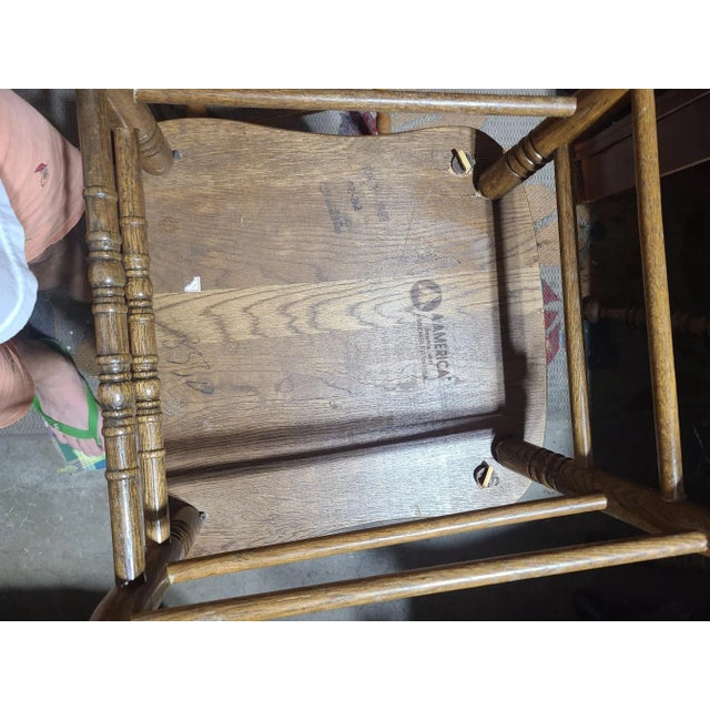 1990s Vintage Cal Oak, Inc. Solid Oak Dining Table and Four A-America Chairs. Total Suite of 5. For Sale - Image 12 of 13