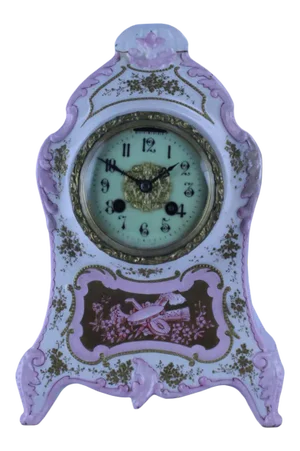 Pink Vintage Porcelain Mantle Shelf Clock Floral Design