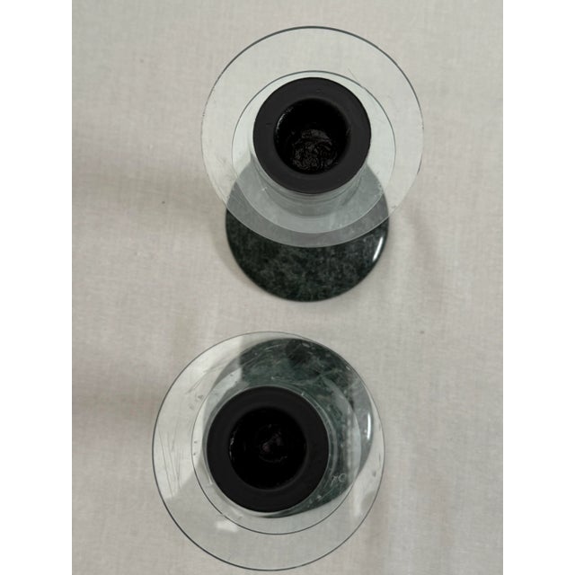 Green Mid Century Modern Atomic Marble and Lucite Candlesticks, a Pair For Sale - Image 8 of 9