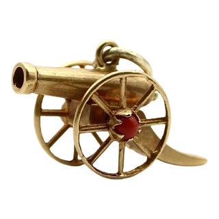 18K Gold Victorian Articulated Cannon Charm with Coral For Sale