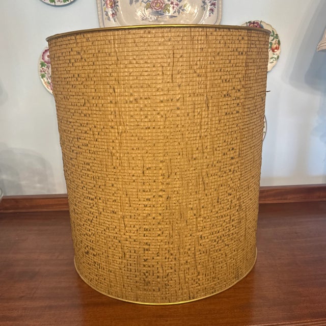 Mid 20th Century Tan Textured Drum Lampshade For Sale - Image 10 of 12