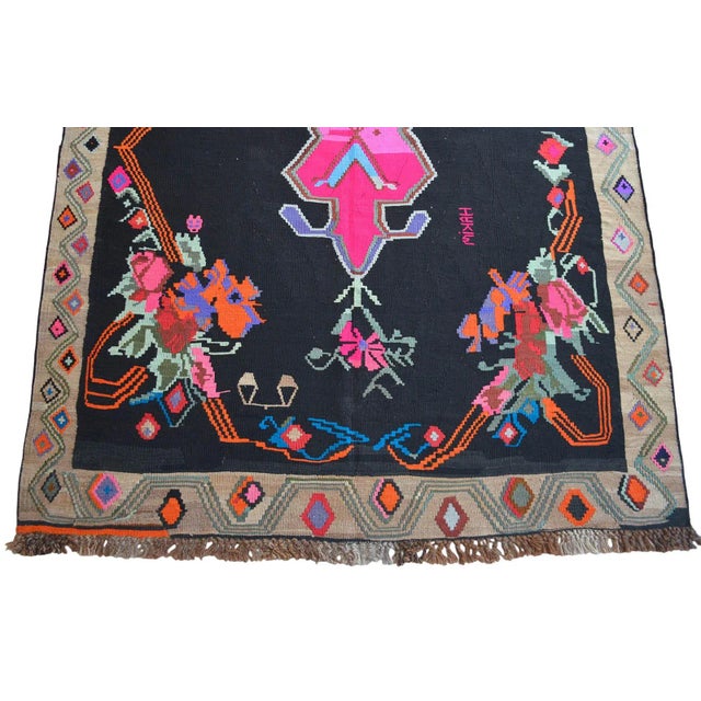 Handwoven Turkish Kilim Rug Anatolian Tribal Pink Rug - 6′5″ X 12′10″ For Sale - Image 10 of 12