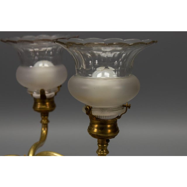 French Art Nouveau Brass and Glass Three-Light Flush Mount Ceiling Light, 1920 For Sale - Image 15 of 18