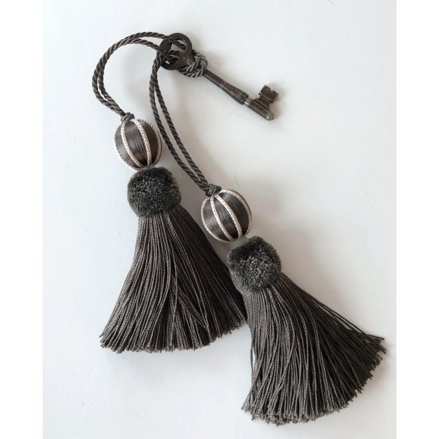 Pair of Ash Gray and Stone Colored Beaded Key Tassels - H 4.75" For Sale - Image 9 of 12
