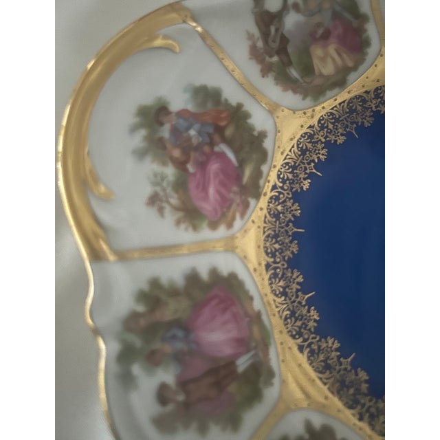 Vintage Schaller Bavaria Fragonard Porcelain Serving Tray | Cobalt Blue & Gold Gilt | Made in Germany For Sale - Image 9 of 11