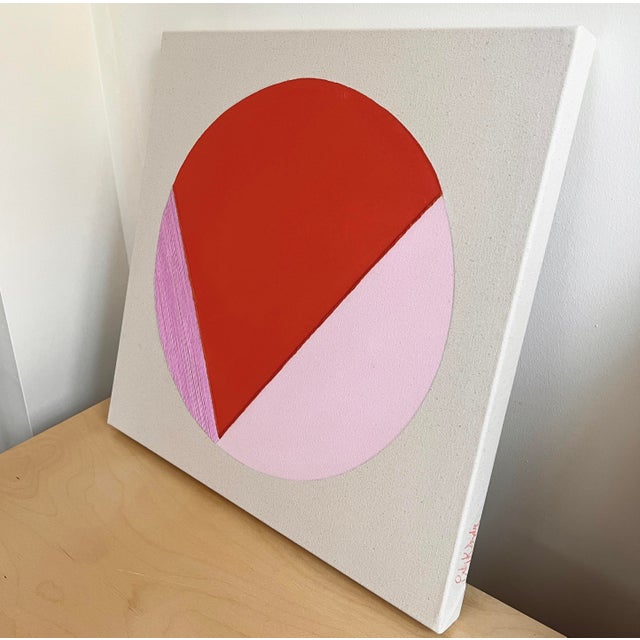 Original Painting | Modern Red and Pink Abstract Circle by Emily Keating Snyder, 20 X 20 In. For Sale - Image 4 of 4