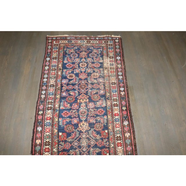 Textile Early 20th Century Navy Worn Persian Runner - 3'1" x 10' For Sale - Image 7 of 8