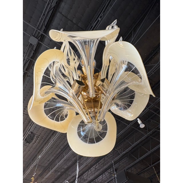 Vintage Mazzega Murano Italian Glass Calla Lily & Leaves 8 Light Chandelier For Sale - Image 11 of 12