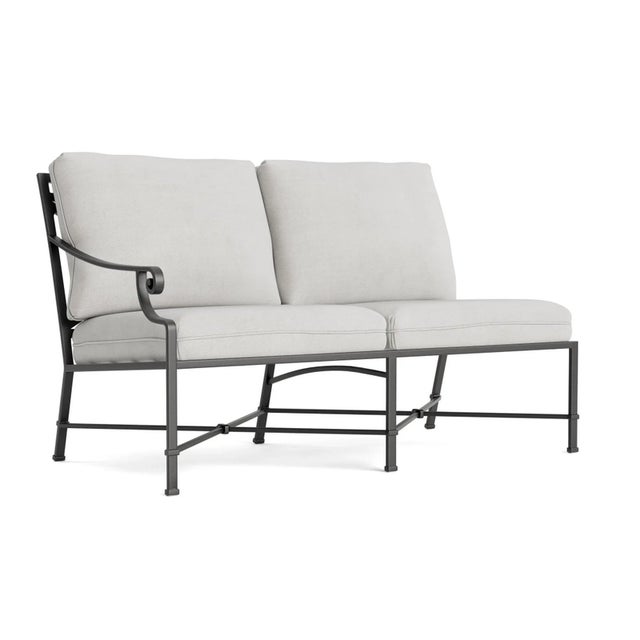 Brown Jordan Venetian Left Arm Loveseat, Textured Pewter frame with Fusion Dove fabric For Sale - Image 12 of 12