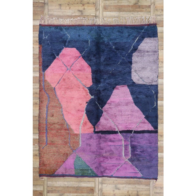 Purple Colorful Abstract Beni Mrirt Moroccan Rug - 09'03 X 11'07 For Sale - Image 8 of 9