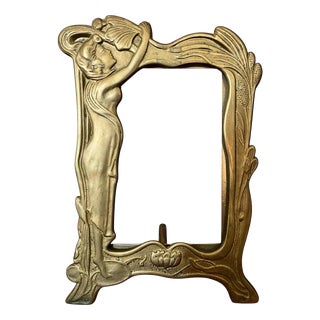 Antique Early 20th Century Art Nouveau Brass Picture Frame For Sale