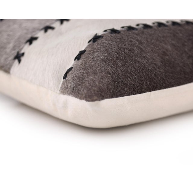 Luxury Genuine Cowhide Leather Throw Pillow With Hand-Laced Stitching 16x24 | Handmade Designer Lumbar Cushion For Sale - Image 4 of 7