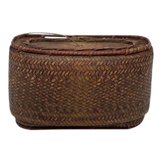 Vintage Southeast Asian Tobacco Storage Bamboo Basket. For Sale
