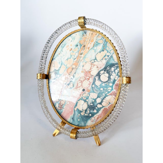 Absolutely incredible vintage twisted rope glass picture frame with gilt details and velvet backing. The gold studs around...