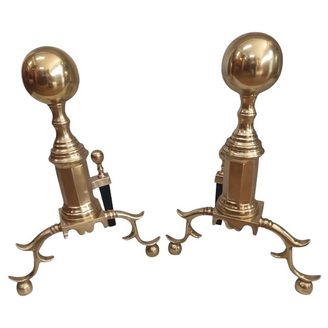 Antique Brass Fire Dogs, Set of 2 For Sale