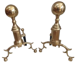 Antique Brass Fire Dogs, Set of 2