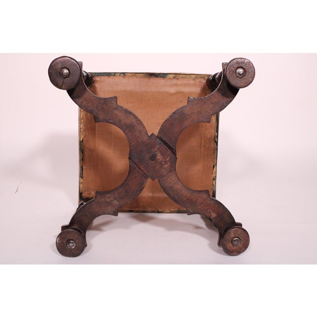 Antique William and Mary Style Bench With Tapestry Upholstered Seat For Sale - Image 9 of 9