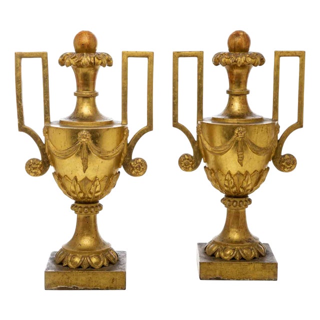 Large Empire Vases with Golden Handles, Set of 2 For Sale