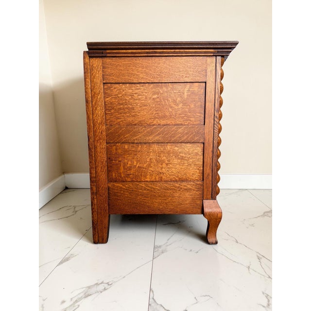 1900 - 1909 Antique Quarter-Sawn Oak Sideboard Cabinet – Serpentine Front For Sale - Image 5 of 14