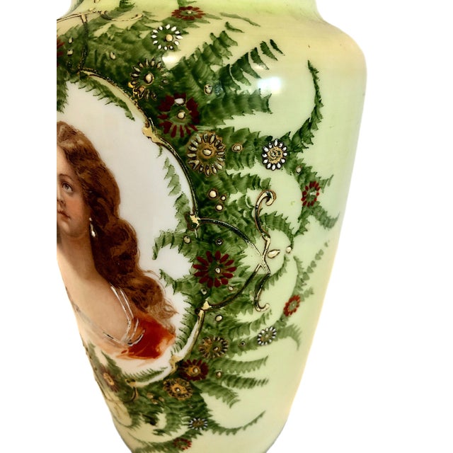 Matched Pair of Late 19th-Century Porcelain Vases With Portraits of Young Women For Sale - Image 9 of 12