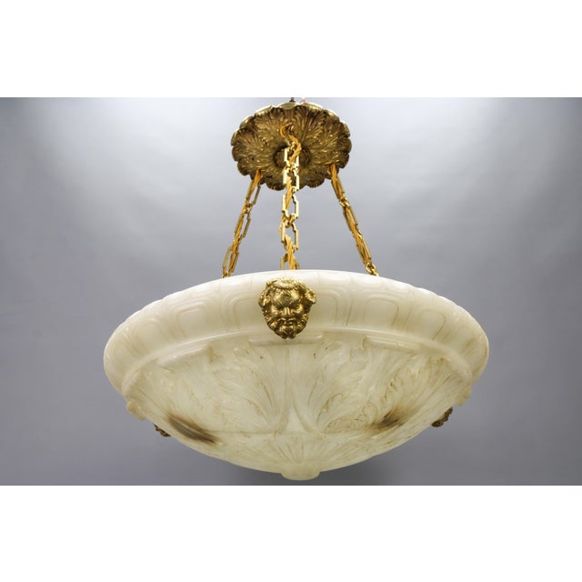 Large Neoclassical Style Alabaster and Bronze Pendant Light, 1890s For Sale - Image 9 of 18
