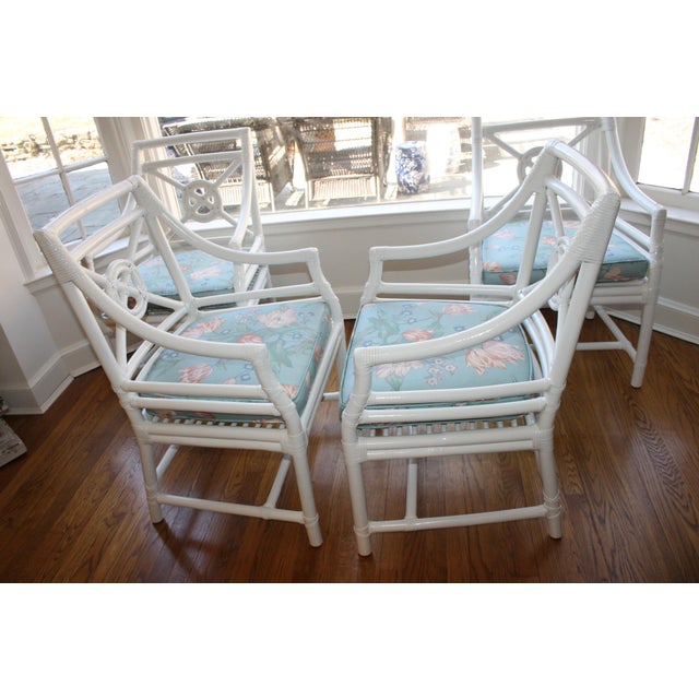 Mcguire Style Freshly Lacquered Target Back Host Chairs Arm Chairs Set Of Four Chairish