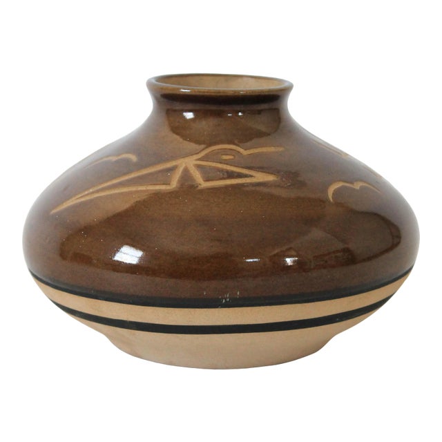 Vintage Brown Pottery Vessel For Sale