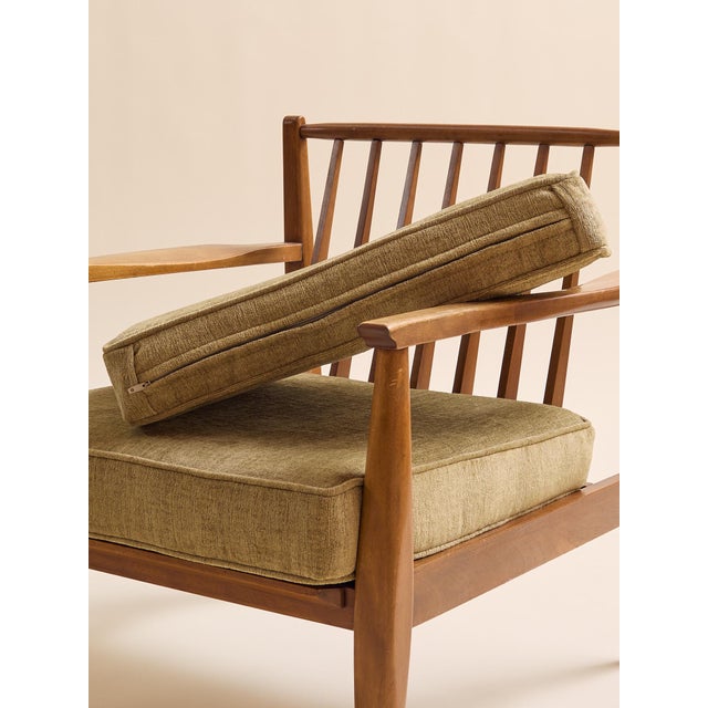 The Vintage MCM Teak Exposed Frame Arm Chair, Newly Upholstered For Sale - Image 14 of 14