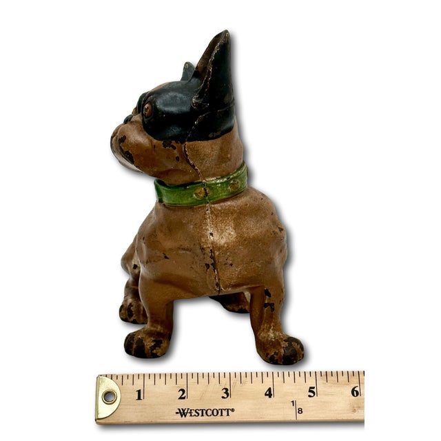 Vintage 1930s Hubley Manufacturing Co. Cast Iron French Bulldog Doorstop Unusual Green Collar For Sale - Image 18 of 18