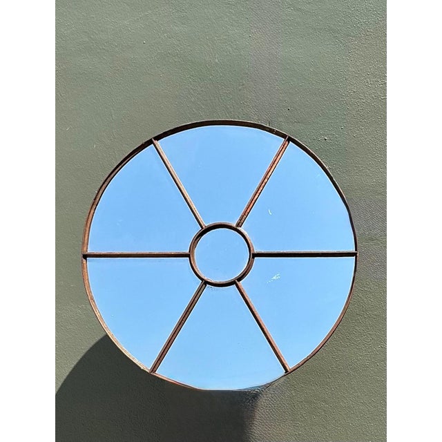 Vintage Wrought Iron Round Windowpane Mirror For Sale - Image 10 of 12