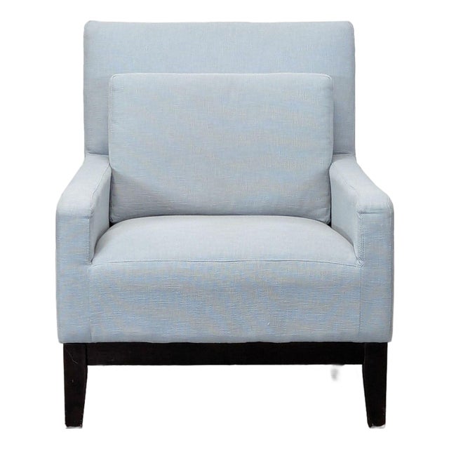 West Elm Modern Lounge Chair in Light Blue Fabric For Sale