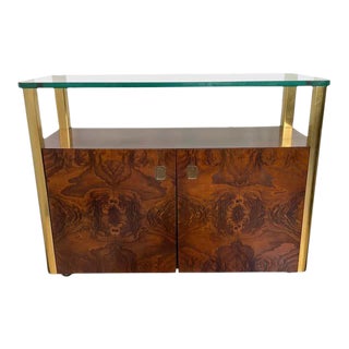 1980s Mastercraft Style Burl Wood & Brass Server/Bar Cart For Sale