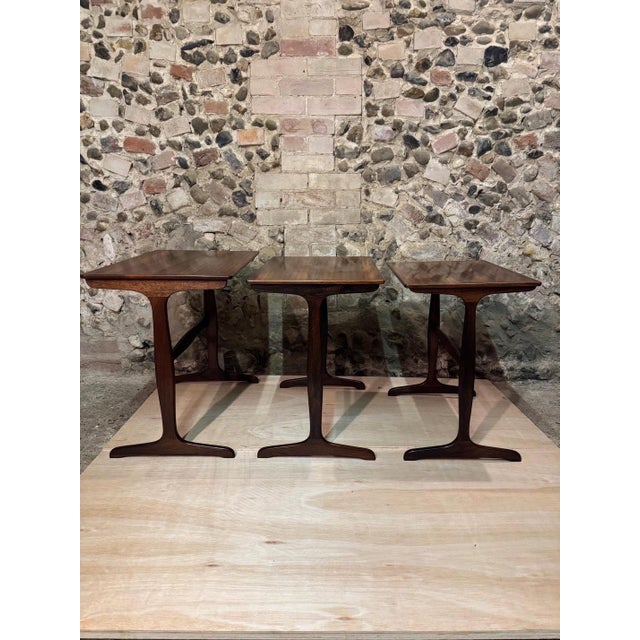 Vintage Danish Rosewood Nesting Tables by Ole Wanscher for A. J. Iversen, 1950s, Set of 3 For Sale - Image 14 of 18