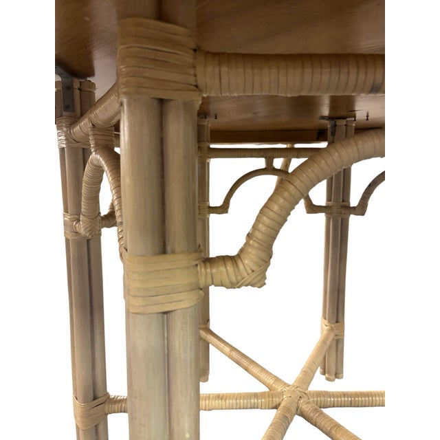 Wood Large Wood Table With Rattan Base For Sale - Image 7 of 8