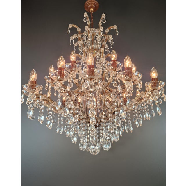 1960s Large Antique Crystal Chandelier Restored Italian Bohemian Style Vintage For Sale - Image 5 of 18