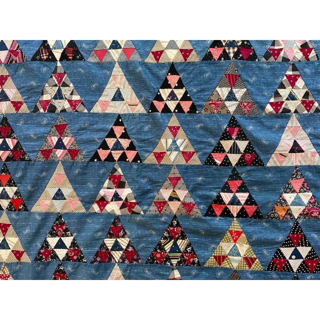 Antique All-Cotton Mosaic Triangle / Half-Square Triangle Quilt Circa 1900-1940 For Sale - Image 14 of 14
