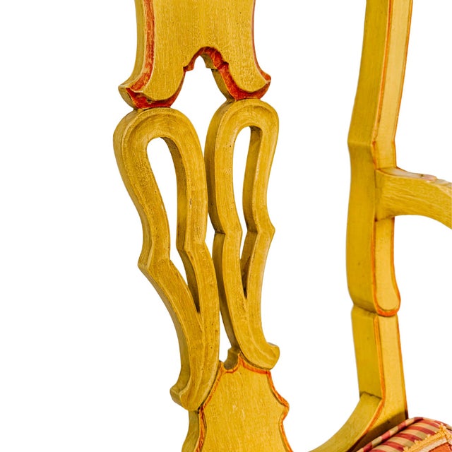 Early 20th Century Venetian Rococo / Louis Revival Style Yellow Wood Upholstered Accent Side Chairs - A Pair For Sale - Image 12 of 17