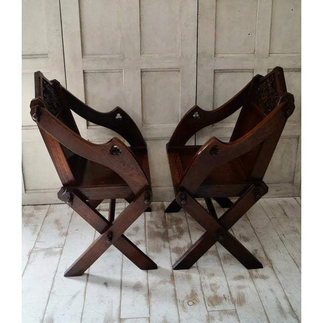 Set of Antique Gothic Oak Glastonbury Chairs For Sale - Image 5 of 16