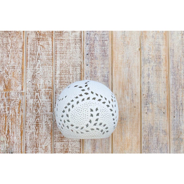 Metal White Filigree Lucknow Macrame Pendant Lantern For Sale - Image 7 of 11
